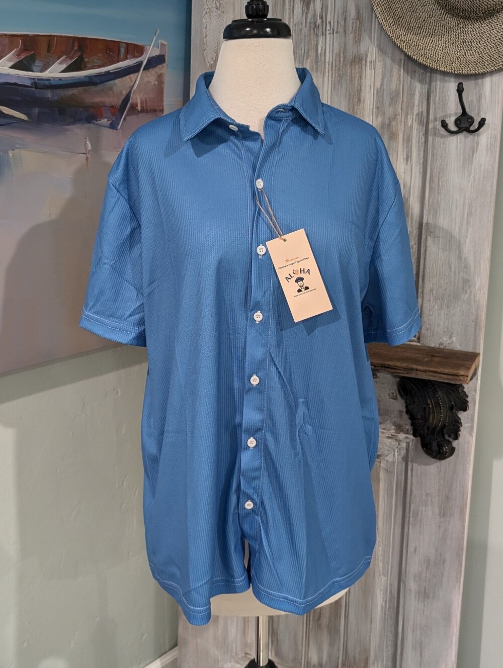 NWT Aloha Blue Casual Short-Sleeve Button-Down Shirt